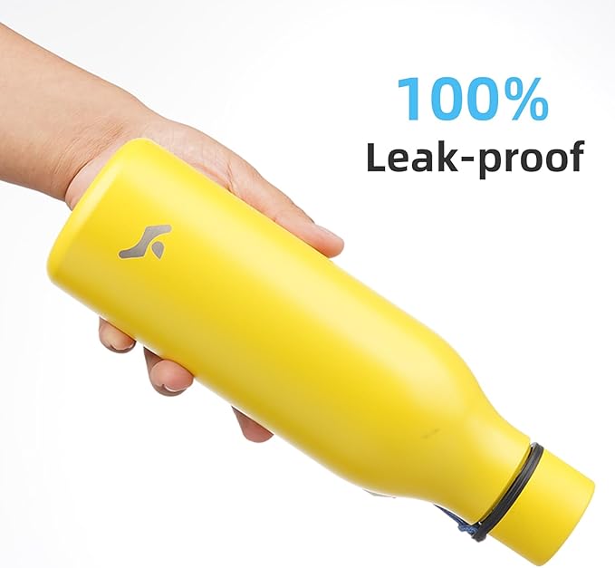 Konokyo Insulated Water Bottle with Strap,18 oz Double Wall Stainless Steel Vacuum Bottles Metal Water Flask,Yellow