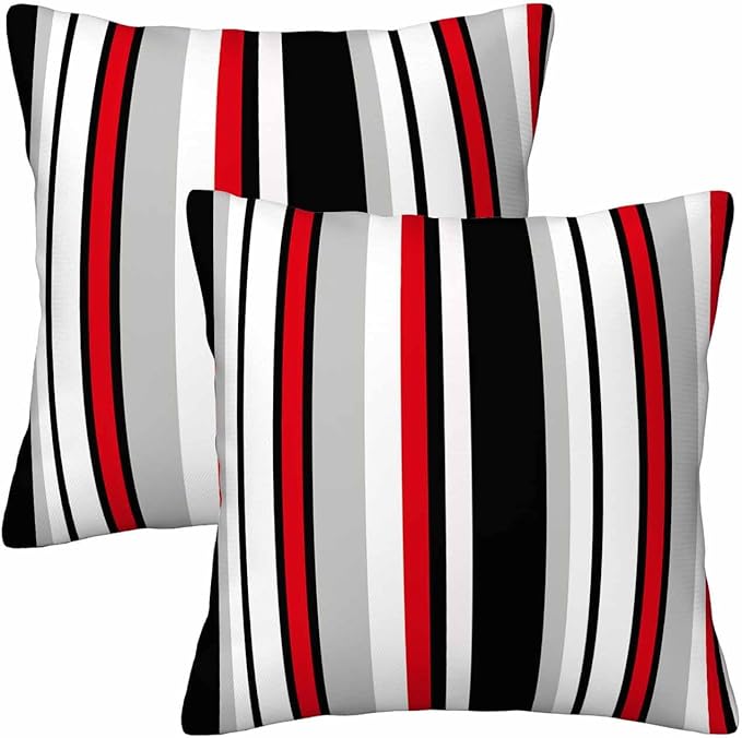 Vertical Lines Striped Pillow Covers 18 X 18 Black White Grey Red Watercolor Set of 2 Pillow Cases Square Velvet Outdoor Throw Cushion Pillowcases Decorative for Home Bed Sofa Couch Hotel