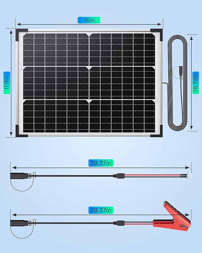 20W Solar Battery Charger & Maintainer, 12V Waterproof Trickle Charger Kit with IP68 Intelligent Controller, Overcharge & Reverse Protection for Car, Boat, RV, Motorcycle, Trailer, Truck