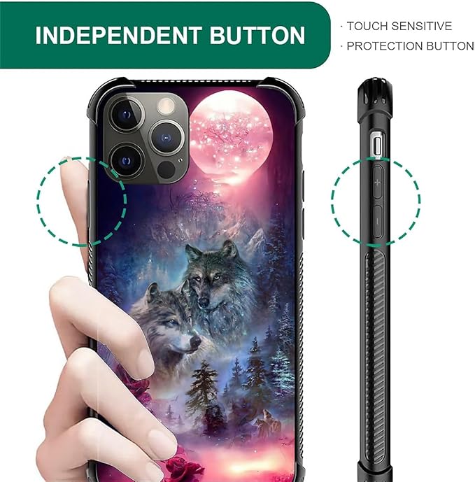 for iPhone 11 Pro Case, Star Two Wolfs Howling Pattern Graphic Design Girl Boy Soft Silicone Hard Acrylic Shock Protection for iPhone 11 Pro