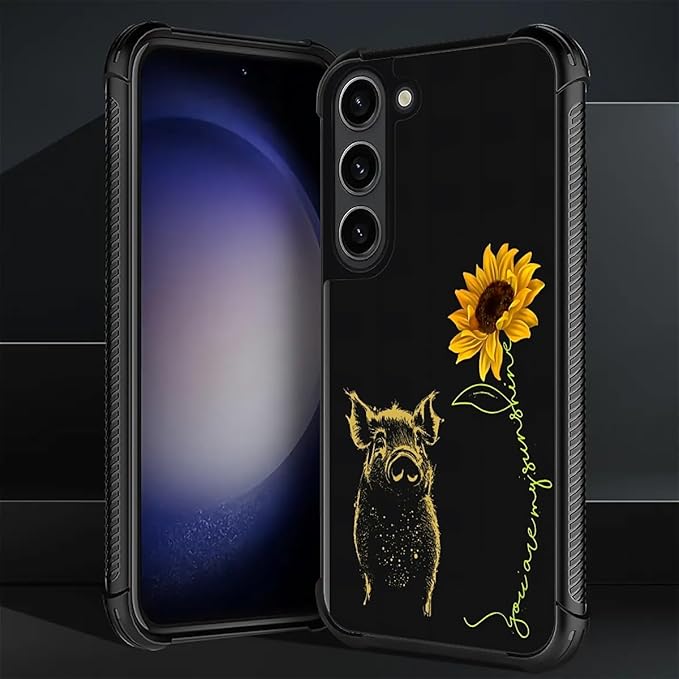 for Samsung Galaxy S23 Case, Pig Sunflower Yellow Sunshine Pattern Graphic Design Girl Boy Soft Silicone Hard Acrylic Shock Protection for Samsung Galaxy S23