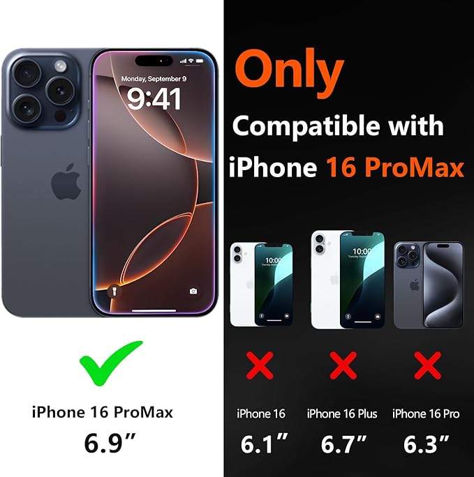 for iPhone 16 Pro Max Case [Shockproof] [Dropproof] [with Screen Protector ] Heavy Duty Protection Phone Case Cover for iPhone 16 Promax- Black