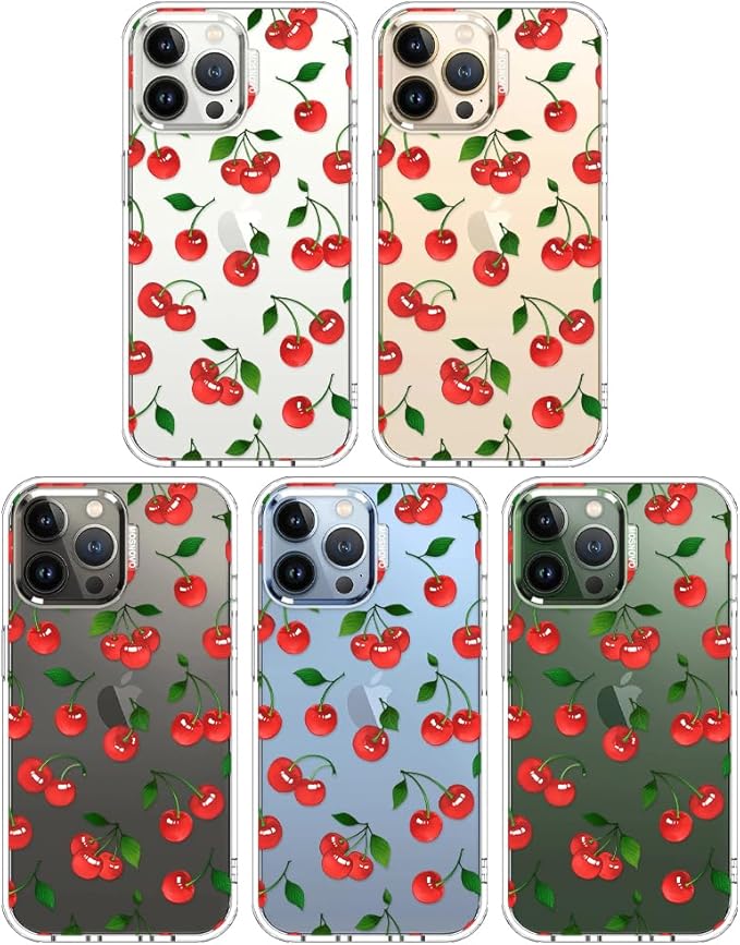 MOSNOVO Case for iPhone 13 Pro Max, [Buffertech 6.6ft Military-Grade Drop Protection] [Anti Peel Off Tech] Clear TPU Bumper Phone Case Cover Design - Cute Cherry