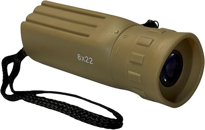 Brunton LITE TECH 8x22 Monocular, Coyote Tan, BaK-4 Prism Glass, Multi-Coated Rubber Armor, Compact Design with Wrist Lanyard