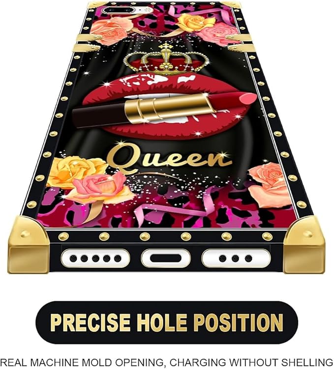 Compatible with iPhone 8 7 SE Case, Queen Lip Crown Leopard Print Luxury Golden Decoration for Girl Women Soft TPU Shockproof Protective Hard PC Back for iPhone 8 7 SE