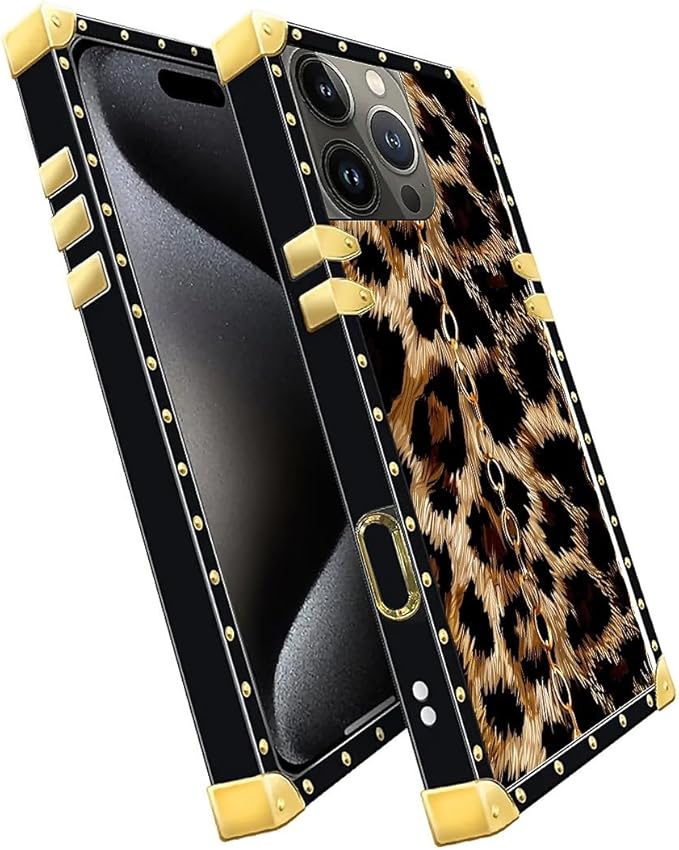 Compatible with iPhone 16 Pro Case, Seamless Gold Chain Leopard Luxury Golden Decoration for Girl Women Soft TPU Shockproof Protective Hard PC Back