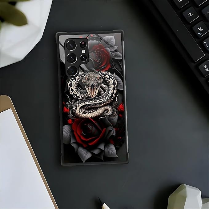 for Samsung Galaxy S23 Ultra Case, Entwined Rose Snake Pattern Graphic Design Girl Boy Soft Silicone Hard Acrylic Shock Protection for Samsung Galaxy S23 Ultra
