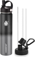 Insulated Water Bottle 24 oz with Straw, Stainless Steel Wide Mouth Water Bottle, Double Wall Vacuum Leak Proof with Straw Lid & Spout Lid for Sports or Office, Keep Cold or Hot Up to 24 Hrs