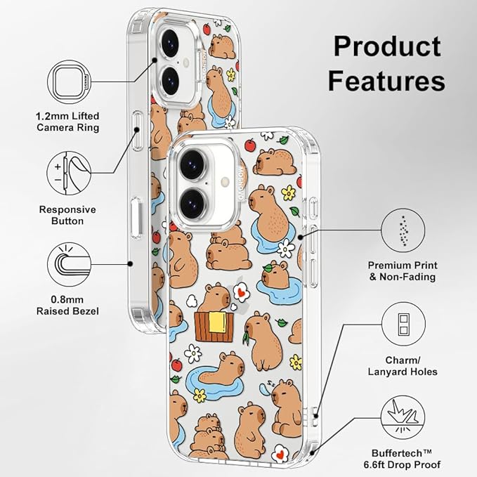 MOSNOVO for iPhone 17 Case, Shockproof Military-Grade Protection 6.6ft Drop Tested, Camera Control, Clear Phone Case for iPhone 17, Capybara Land Design