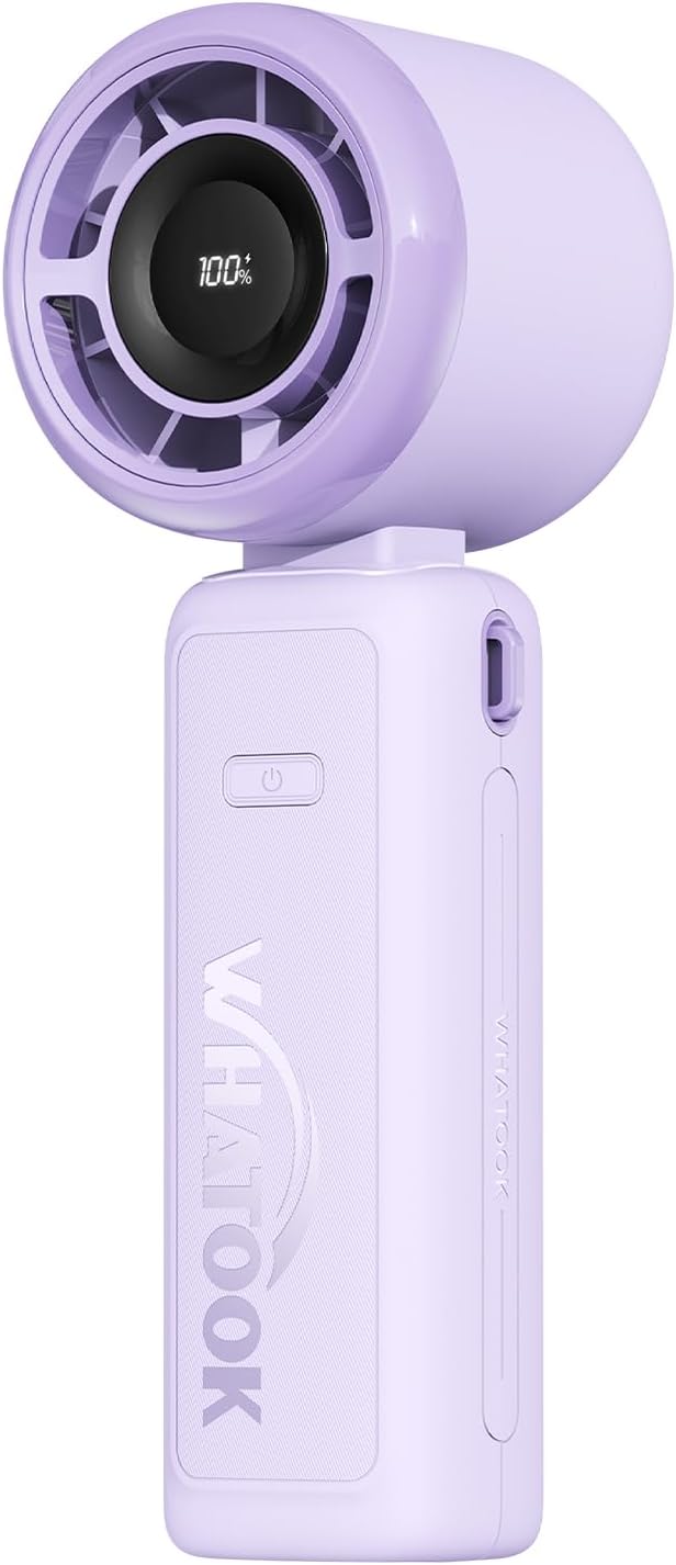 WHATOOK Portable Personal Handheld Fan: High Speed Cooling Fan, 12 Hours Battery Life, USB Rechargeable, Small Essentials for Women Cruise Travel, Beach Vacation (Purple)
