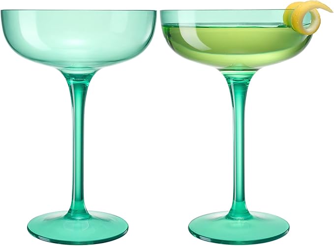 Acrylic Shatterproof Martini, Margarita, Champagne & Cocktail Unbreakable Glasses | Set of 2 | Large Plastic Coupe Glasses 15oz, Tritan Drinkware, BPA-free, Reusable, Pool, Indoor & Outdoor (Green)