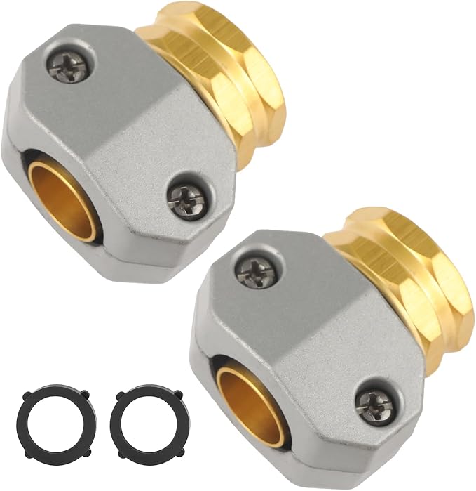 Garden Hose Repair Kits, 2 Pack Brass Water Hose Connector, Fit 3/4" and 5/8" Garden Hose, Female Hose End Repair Fittings Replacement, Hose Mender Kit
