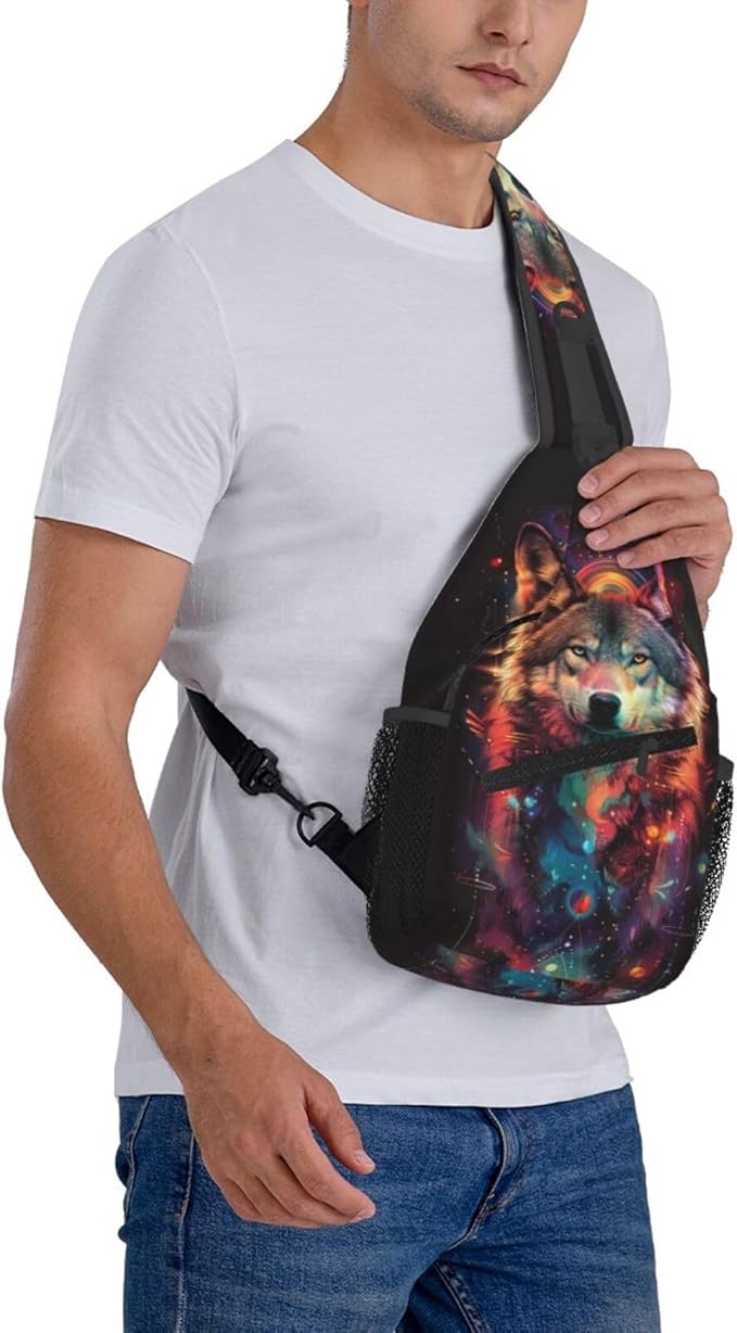 Wolf Sling Bag For Women Men Fashion Wolf Print Backpack Crossbody Shoulder Bag Sling Backpack Chest Bag Travel Hiking Casual Sport Daypack