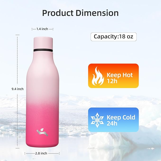 Konokyo Insulated Water Bottle with Strap,18 oz Double Wall Stainless Steel Vacuum Bottles Metal Water Flask,Cherry