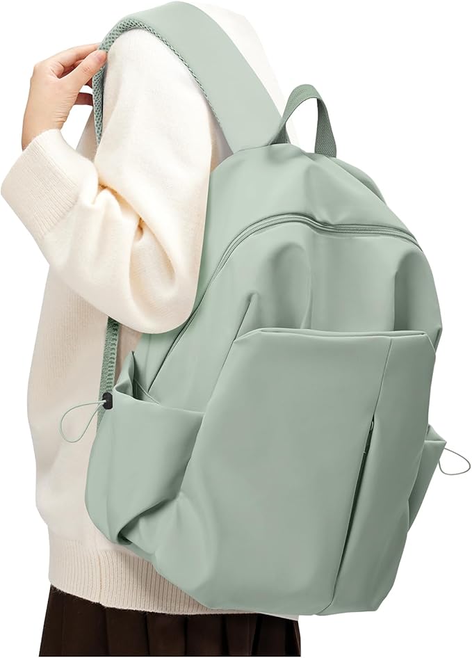SEAFEW Green Backpack for Girls Women Waterproof High School Book Bag Cute Backpack for Men Teens Boys, Lightweight Simple Middle School Back Pack Daypack