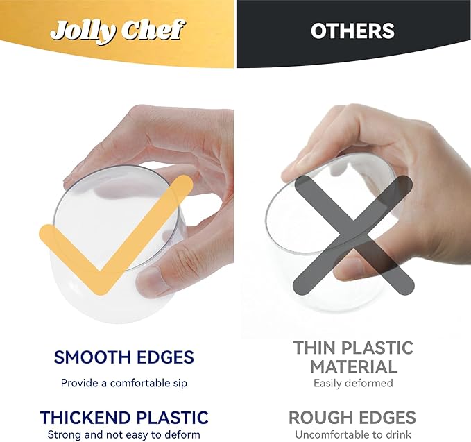 JOLLY CHEF 24 Pack 16oz Plastic Wine Glasses Stemless, Disposable Wine Cups, Premium Quality, Recyclable, Unbreakable, Ideal for Wedding, Birthday, Party, Christmas