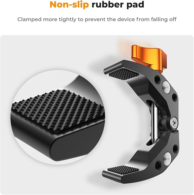 K&F CONCEPT Camera Mount Clamp, Super Crab Clamp with 1/4" Thread Holes, 60mm Max Opening for Round Pipe Flat Surface, Monitors, LED Lights, and Other Photographic Accessories