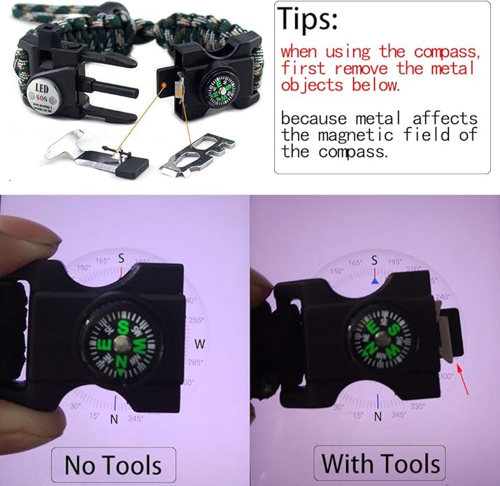 Survival Paracord Bracelet,Fire Starter,Waterproof SOS Light, Compass, Whistle, Adjustable AK87 20 in 1,Outdoor Ultimate Tactical Survival Gear Set,Gift for Kids,Men