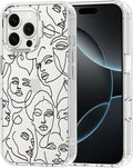 MOSNOVO Case for iPhone 16 Pro Max, [Buffertech 6.6ft Military-Grade Drop Protection] [Anti Peel Off Tech] Clear TPU Bumper Phone Case Cover Design - Abstract Face Line Art
