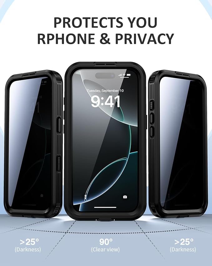 Lanhiem Magnetic for iPhone 16 Pro Max Case, Built-in Privacy Screen Protector, IP68 Waterproof Dustproof Case, Compatible with MagSafe, Anti-Spy Full Body Phone Case for iPhone 16 Pro Max 6.9", Black
