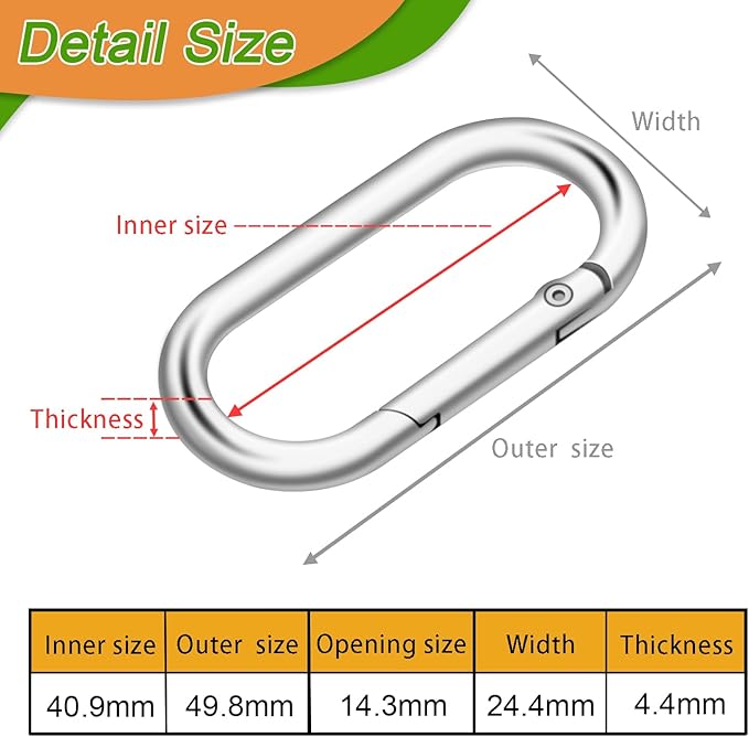 CooBigo 10Pack Oval Large Carabiner Clip, Metal Spring Carabiner Clips for Paracord Keychain Lanyard, Car Key Rings, Dog Tag Clip, Pets Collar Buckles, Purse Keychain Replacement (Sliver)