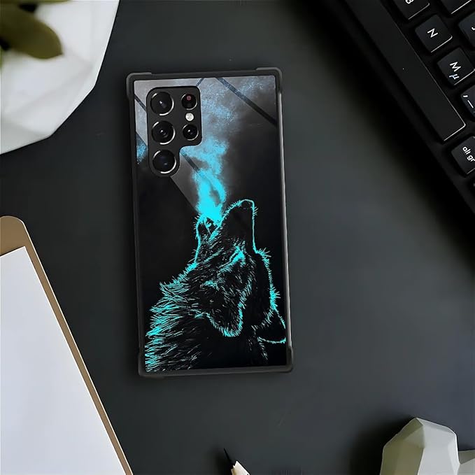 for Samsung Galaxy S22 Ultra Case, Blue Breathing Wolf Pattern Graphic Design Girl Boy Soft Silicone Hard Acrylic Shock Protection for Samsung Galaxy S22 Ultra