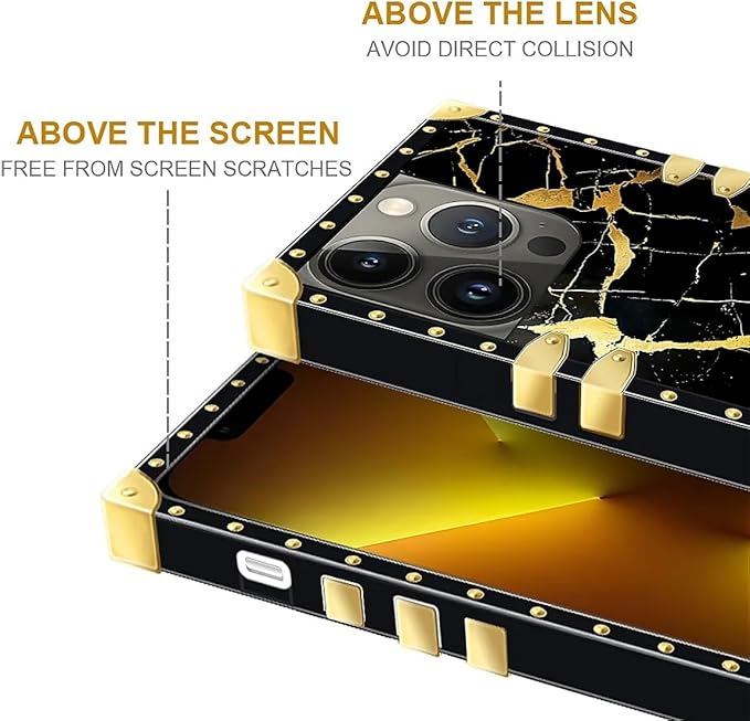 Compatible with iPhone 13 Pro Max Case, Black Gold Marble Nature Luxury Golden Decoration for Girl Women Soft TPU Shockproof Protective Hard PC Back for iPhone 13 Pro Max