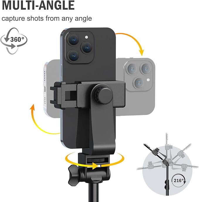 Liphisy 64” Tripod for Cell Phone & Camera, Phone Tripod with Remote and Phone Holder, Sturdy & Stable Height Adjustable Multi-Angle Shot Selfie Stick Tripod for Video Recording