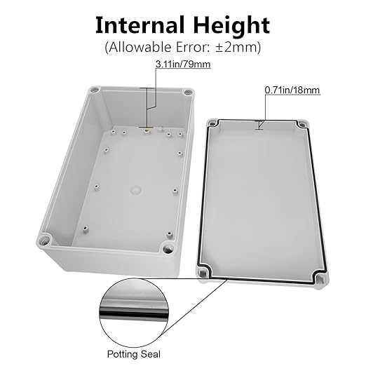 LeMotech Junction Box IP67 Waterproof Dustproof ABS Plastic Project Box for Electrical Outdoor Enclosure Gray 9.8 x 5.9 x 3.9 inch (250 x 150 x 100 mm)