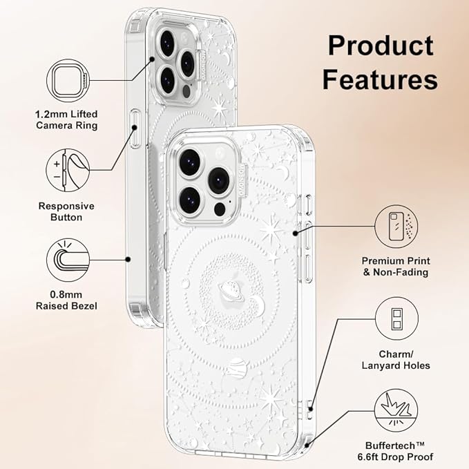 MOSNOVO Case for iPhone 14 Pro Max, [Buffertech 6.6ft Military-Grade Drop Protection] [Anti Peel Off Tech] Clear TPU Bumper Phone Case Cover Design - Galaxy