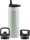 ZULU Base 40oz Stainless Steel Water Bottle with 3 Lids- Straw, Chug, Twist | Double Walled and Vacuum Insulated Metal Thermos | For Gym, Outdoor | Built in Carry Loop, Dishwasher Safe, Sage