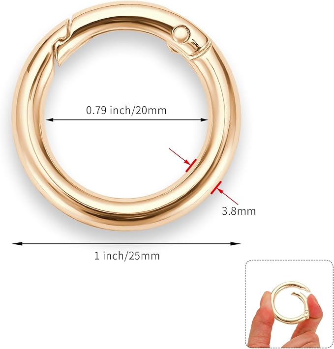 Gkeygo Key Ring Clip, 4/5 Inch Keychain Rings, 8 Pack Round Carabiner Clip for Keys, Buckle, Bags, Purses - Key Chain Hooks Replacement Keychains Lanyard DIY Crafts, Light Gold