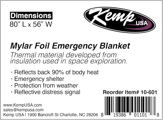 Kemp USA Emergency Mylar Blanket Lightweight Thermal Reflective Survival Blanket First Aid Disaster Preparedness Camping Vehicle Bug Out Bag Emergency Supply Gear (100)