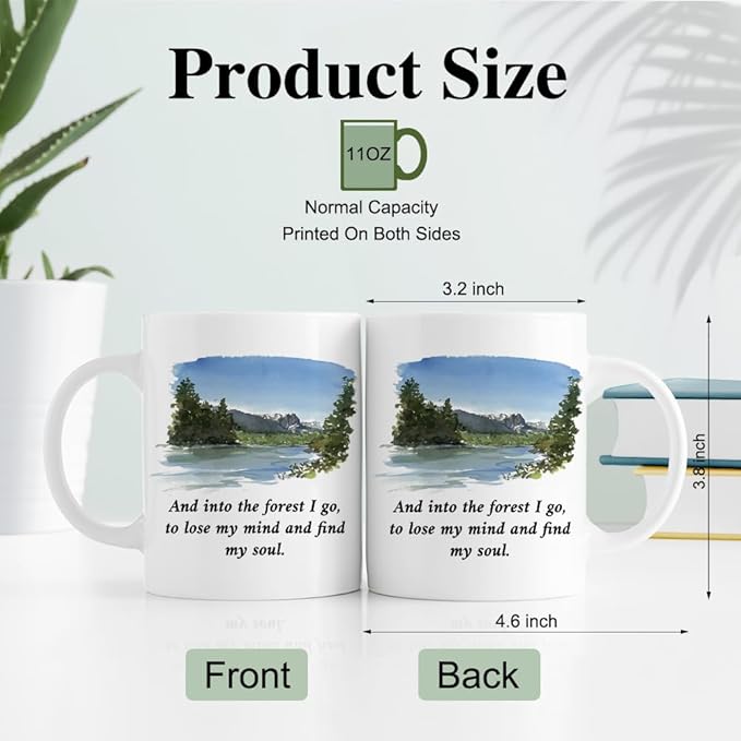 RZHV And Into The Forest I Go To Lose My Mind And Find My Soul 11 Oz Novelty Mug, Funny Landscape Coffee Mug for Camp Lover, Hiking Gifts for Nature Lover, Adventure Gifts for Hiking Lover