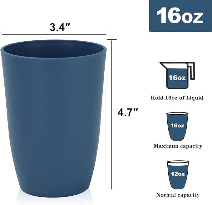 Homienly Wheat Straw Cups Set Unbreakable Drinking Glasses & Reusable Plastic Cups Alternative Microwave Dishwasher Safe Tumblers 16 oz Cups for Kitchen, Kids, Water, Coffee, Juice, Set of 6 (Multi)