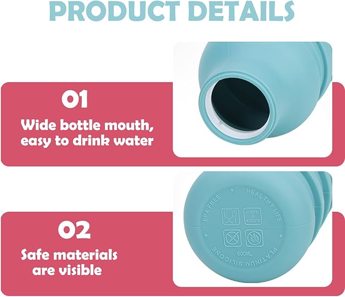 Collapsible Silicone Water Bottle – Foldable Travel Water Bottle Leakproof, BPA Free, Portable & Space-Saving – Perfect for Gym, Hiking,Travel(carabiner and cleaning brush),Light green
