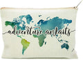 Travel Bag Adventure Awaits Makeup Case Cosmetic Bag Nature Linen World Map Makeup Bag Great Gift for Travel