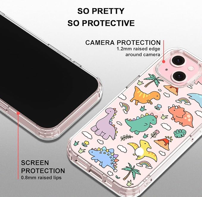 MOSNOVO Case for iPhone 15, [Buffertech 6.6ft Military-Grade Drop Protection] [Anti Peel Off Tech] Clear TPU Bumper Phone Case Cover Design - Dinosaur Land