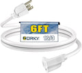 6ft Outdoor Extension Cord for Christmas Decorations - 16/3 Heavy Duty SJTW Waterproof White Electrical Cable with 3 Prong Grounded Plug for Safety, Great for Lawn and Major Appliances