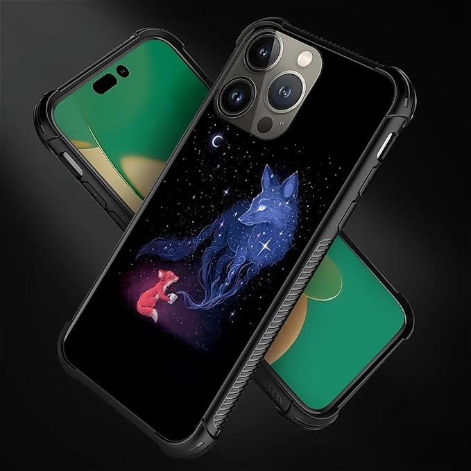 for iPhone 13 Pro Case, Galaxy Fox Wolf Pattern Graphic Design Girl Boy Soft Silicone Hard Acrylic Shock Protection for iPhone 13 Pro