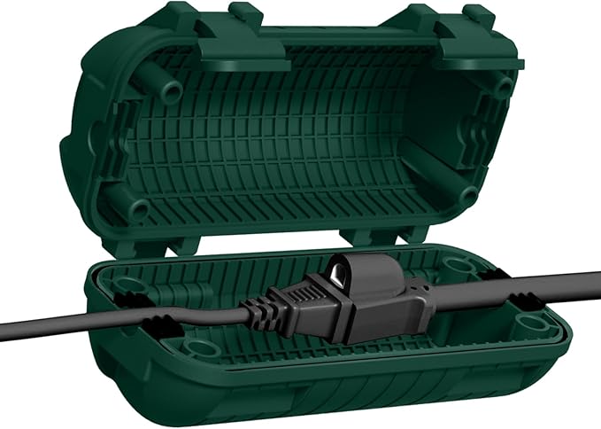 Extension Cord Cover Outdoor, IP54 Water-Resistant Power Cord Protector Electrical Connection Box Outside Weatherproof Cable Safety Cover for Electronics Plug Outlet Tool Holiday Light, Green