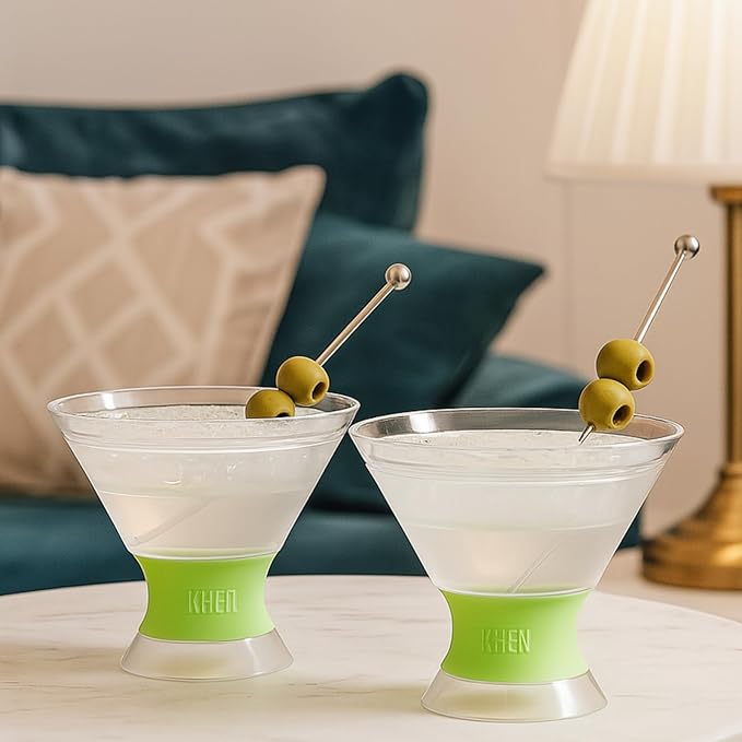 Cooling Martini Glasses Set of 2 – 10oz Freezer Gel Cocktail Cups – Double Wall Insulated Shatterproof Plastic – Active Cooling Drinkware for Margaritas, Cosmopolitans, Pool Parties, Home Bar & Gift