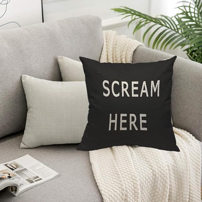 TKS MITLAN Scream Here Pillow Cover 18x18 inch Black White Phrase Pillows Decorative Throw Pillows Farmhouse Decor for Home Cushion Case