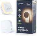 AUVON Plug-in LED Backlit Night Light with Motion Sensor & Dusk to Dawn Sensor, Dimmable Warm White Nightlight with 1-50 lm Adjustable Brightness for Bathroom, Bedroom, Hallway, Stairs (2 Pack)