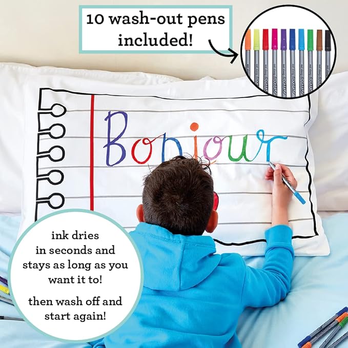 Coloring Pillowcase for Kids – Reusable DIY Pillow Cover with Washable Markers, Educational Arts & Crafts Activity for Boys & Girls, Fun Gift for Creative Play, Machine Washable - eatsleepdoodle
