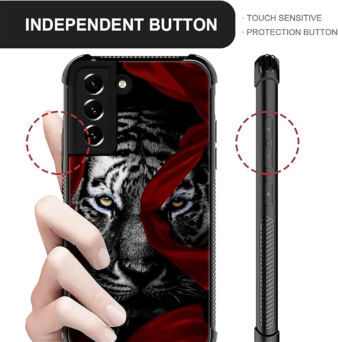 for Samsung Galaxy S22 Case, Red Ribbon Tiger Pattern Graphic Design Girl Boy Soft Silicone Hard Acrylic Shock Protection for Samsung Galaxy S22