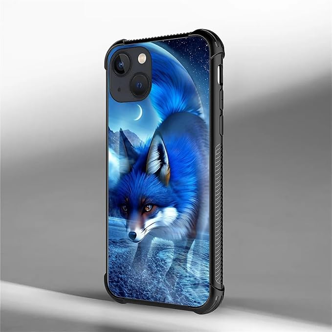 for iPhone 13 Mini Case, Snowy Mountain Fox Lake Pattern Graphic Design Girl Boy Soft Silicone Hard Acrylic Shock Protection for iPhone 13 Mini