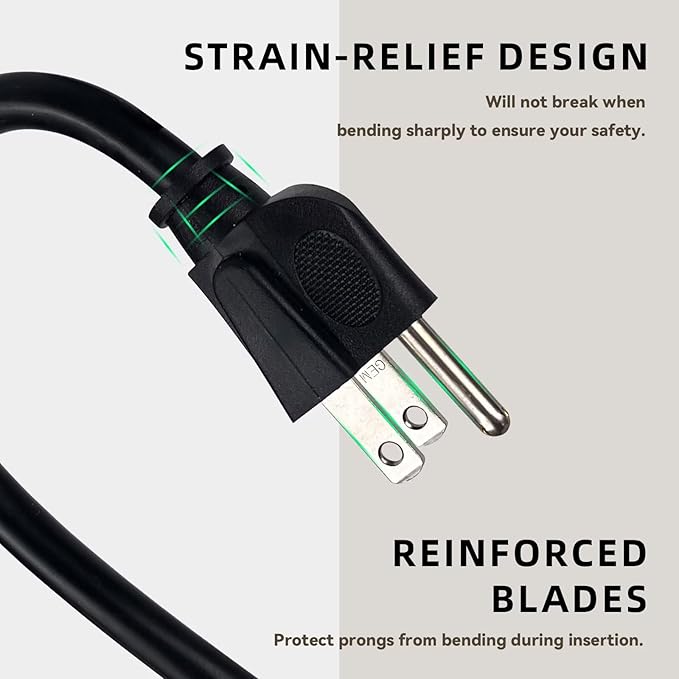 25ft Outdoor Extension Cord for Christmas Decorations - 16/3 Heavy Duty SJTW Waterproof Black Electrical Cable with 3 Prong Grounded Plug for Safety, Great for Lawn and Major Appliances