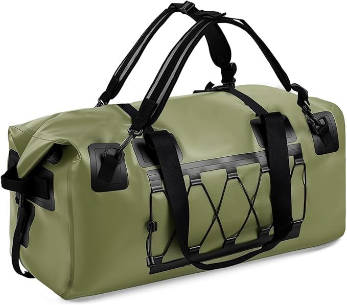 Waterproof Duffel Bag, 70L Large Motorcycle Dry Backpack, Heavy-Duty Roll Top Waterproof Luggage Duffle Bags with Straps & Handles, Waterproof Gear Bag for Kayaking, Rafting, Camping, Motorcycle
