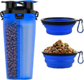 Dog Travel Water Bottle W/Collapsible Bowls - Portable 2 in 1 Leakproof Pet Water Bottle Food Container Ideal for Travel, Outdoor Portable Water Bowls for Walking, Camping & Hiking - (Blue)
